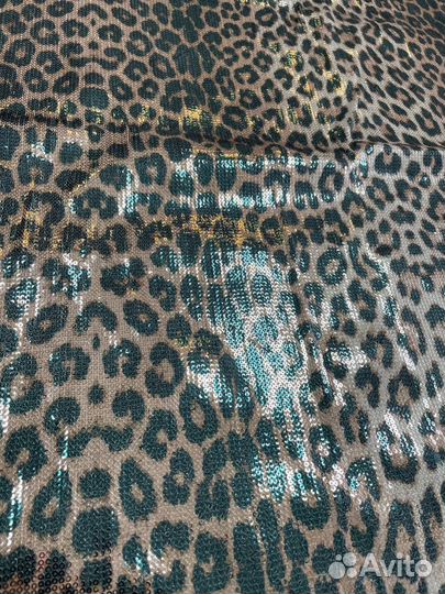 Ткань Леопардовые пайетки на трикотаже