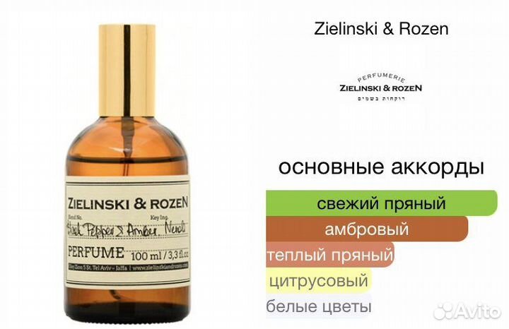 Духи Zielinski & rozen black paper & amber