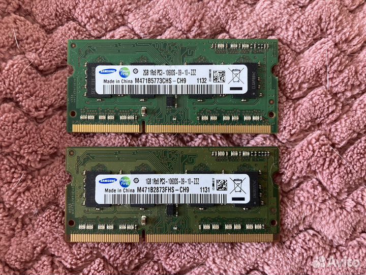 Оперативная память ddr3 2gb + 1gb samsung 10600s