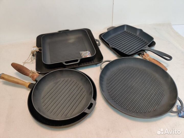 Чугунная сковорода гриль новая