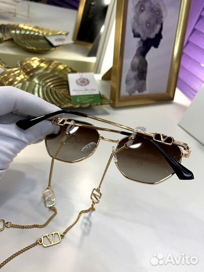 Очки Valentino коричневые с золотом