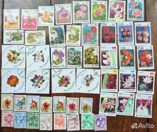 Марка почтовая, ботаника, птицы, бабочки, цветы