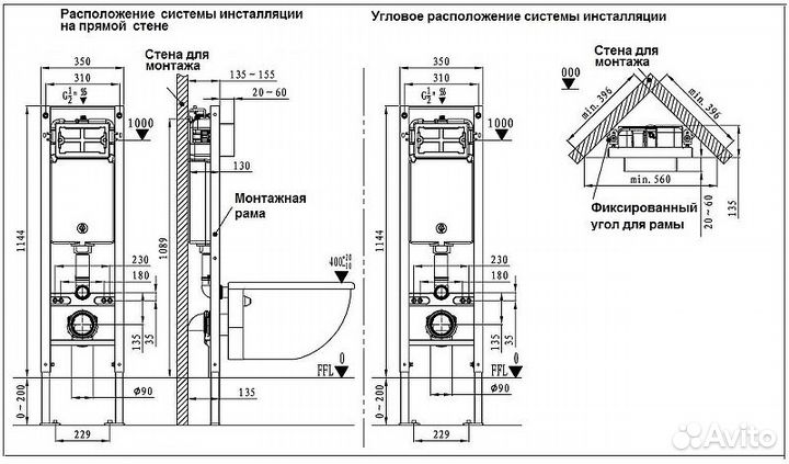 Комплект унитаза с инсталляцией и клавишей смыва