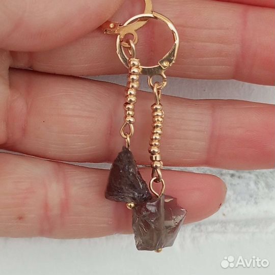 Модные серьги с дымчатым кварцем