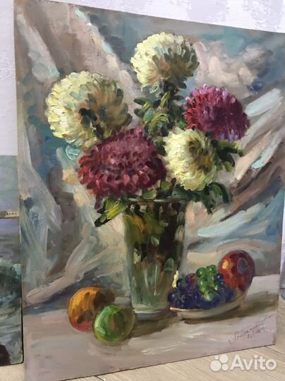 Картина П. М. Коломойцев. Хризантемы