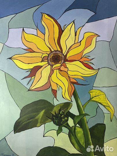 Акриловая картина - витраж «Подсолнух»