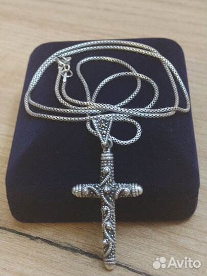 Серебряная Цепочка и Крест Винтаж Красивые Изделия