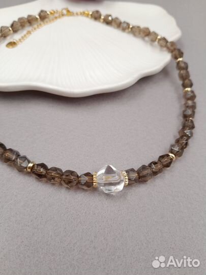 Чокер и серьги из дымчатого кварца раухтопаз