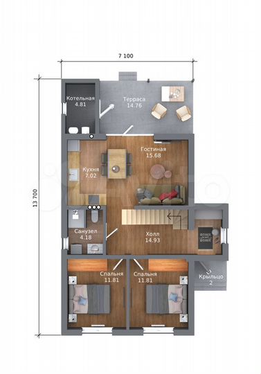 Дом 100 м² на участке 5 сот.