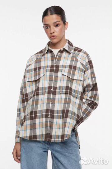 Рубашка в клктку befree s коричневая