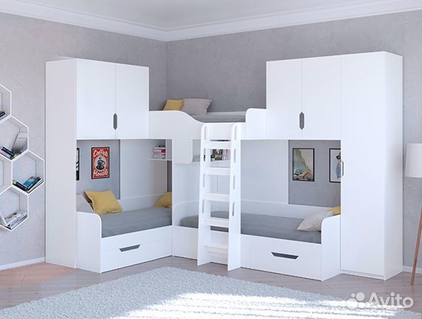 Кровать со шкафом/П и антресолями Дуб Молочный/Гол