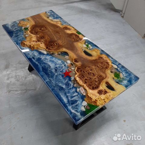 Стол река из эпоксидной смолы морской рисунок купить в Москве с ...