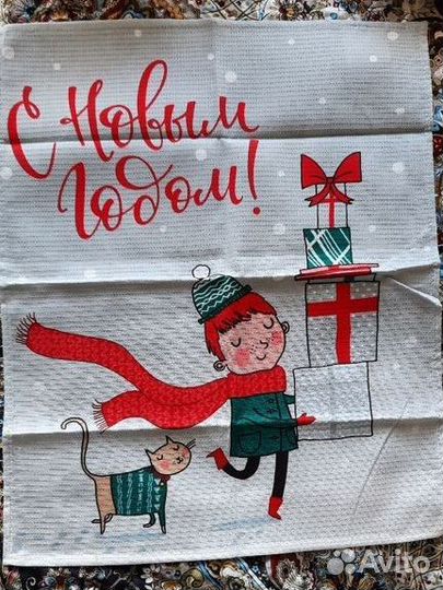 Полотенце вафельное, новогоднее