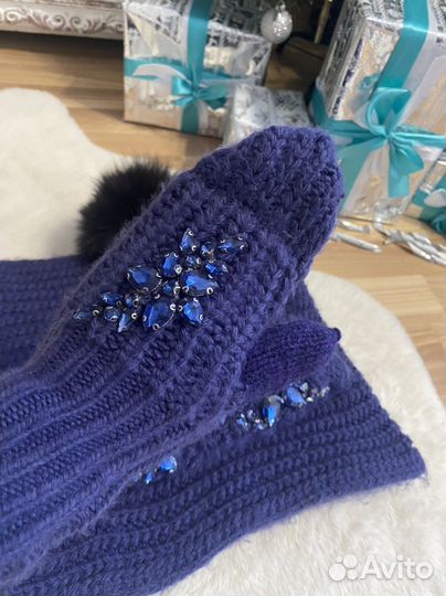 Комплект шапка шарф варежки