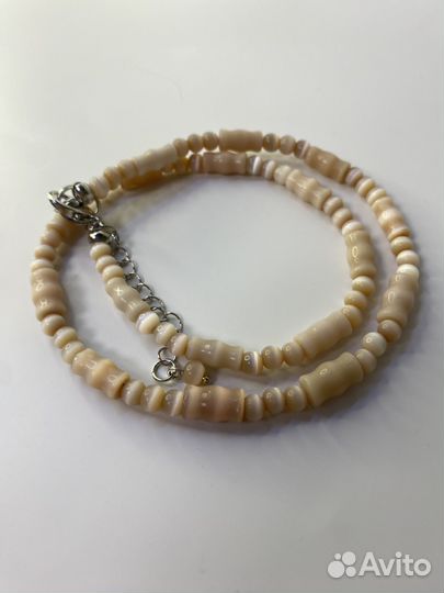 Бежевые бусы кошачий глаз 44 см