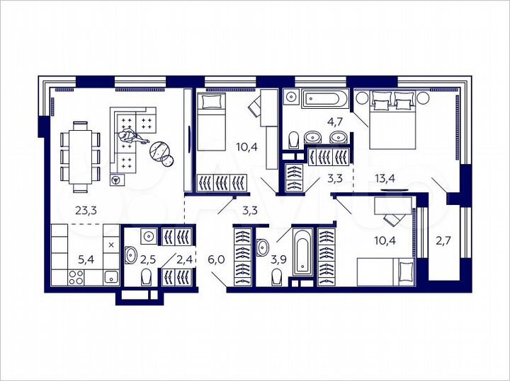 3-к. квартира, 90,2 м², 15/20 эт.