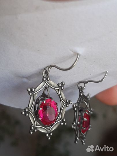 Серьги винтаж серебро 875 корунд СССР