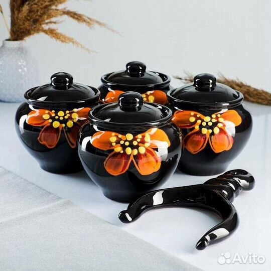 Набор горшков 'Подарочный с ухватом' 4х0,85л / 27х