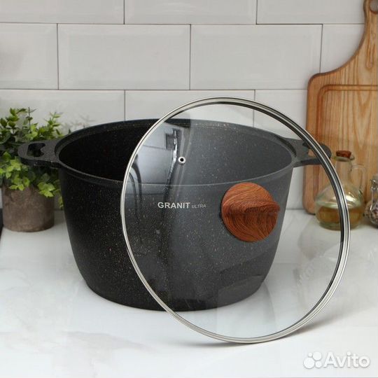 Кастрюля Granit ultra, 10 л, стеклянная крышка, ан