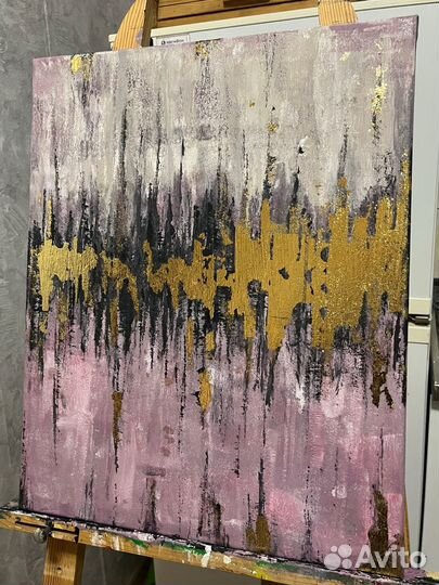 Интерьерная картина абстракция с золотой поталью