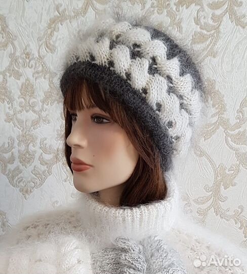 Повязка на голову пуховая Шапка вязаная зимняя