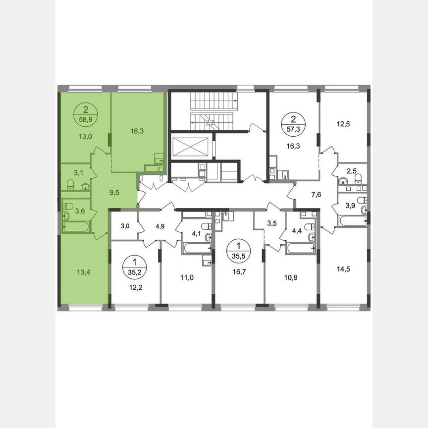 2-к. квартира, 58,9 м², 5/17 эт.
