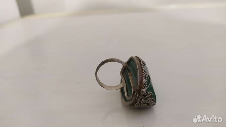 Перстень серебро, малахит, ручная работа