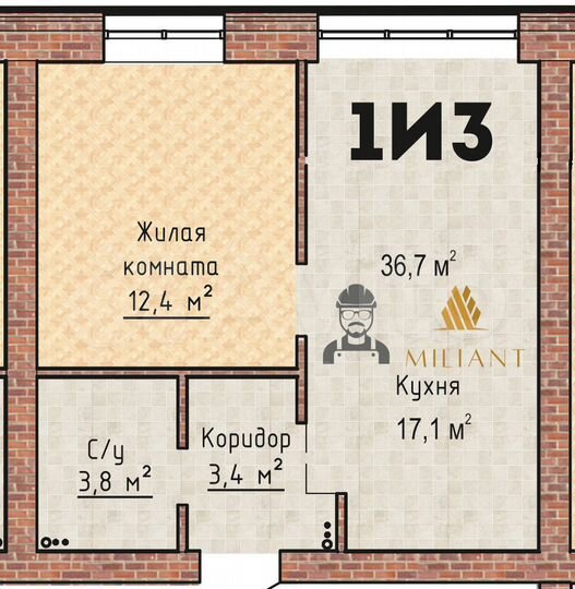 1-к. квартира, 35 м², 1/6 эт.