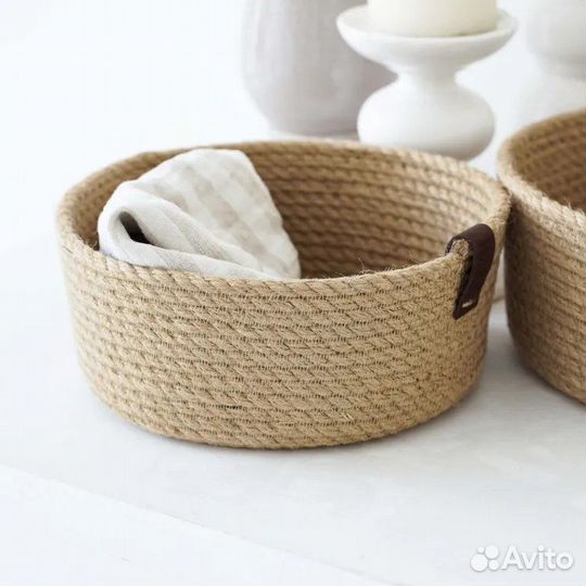 Набор плетеных корзин для хранения без крышки