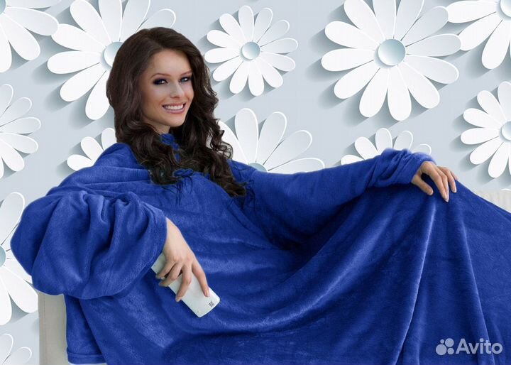 Плед с рукавами синий