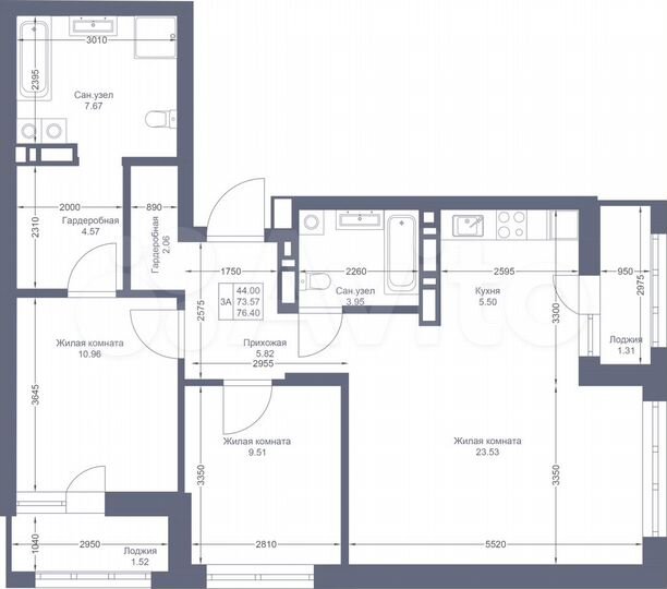 3-к. квартира, 76,4 м², 19/22 эт.