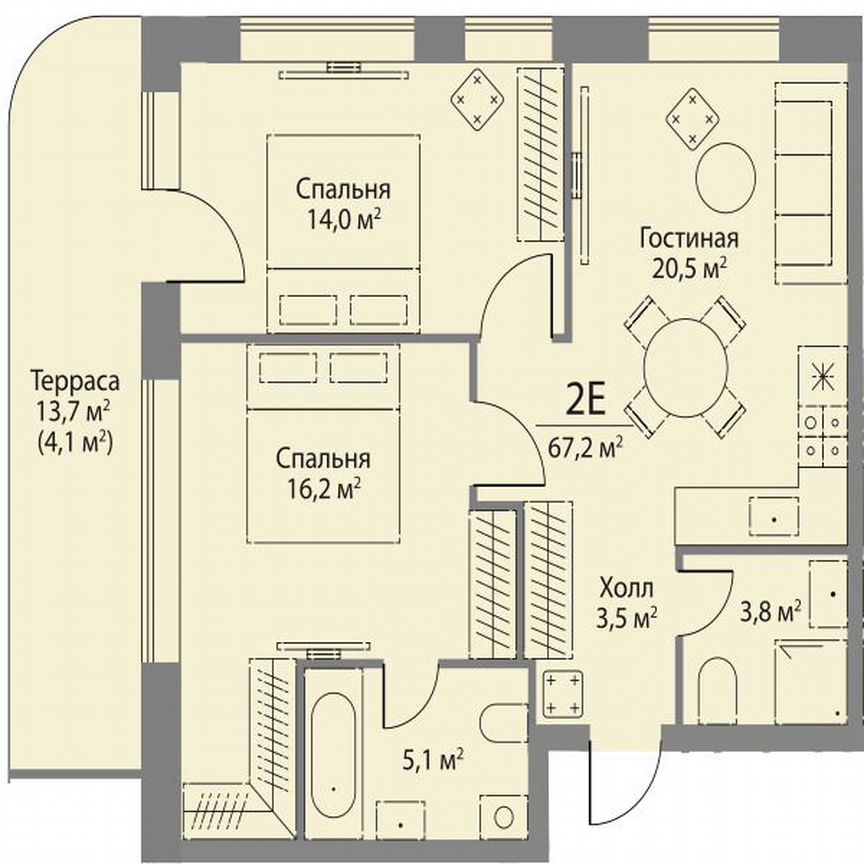 2-к. квартира, 67,2 м², 9/11 эт.