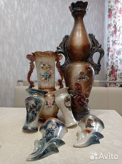 Вазы цветное стекло, Кисловодский фарфор