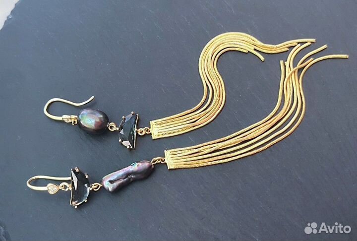 Серьги длинные с жемчугом