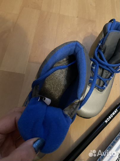 Беговые лыжи 150 и ботинки 32 размер в идеале
