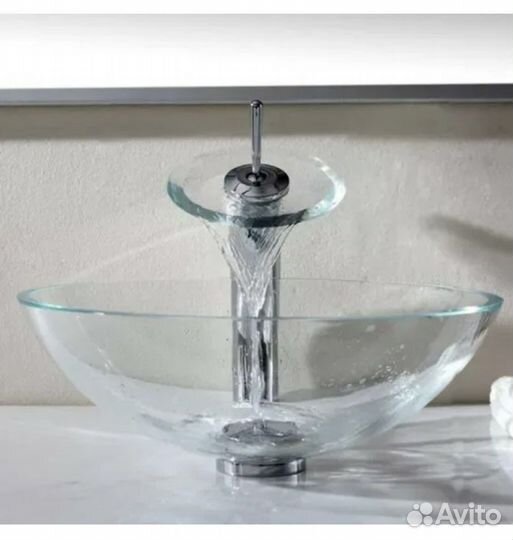 Стеклянная раковина с тумбой