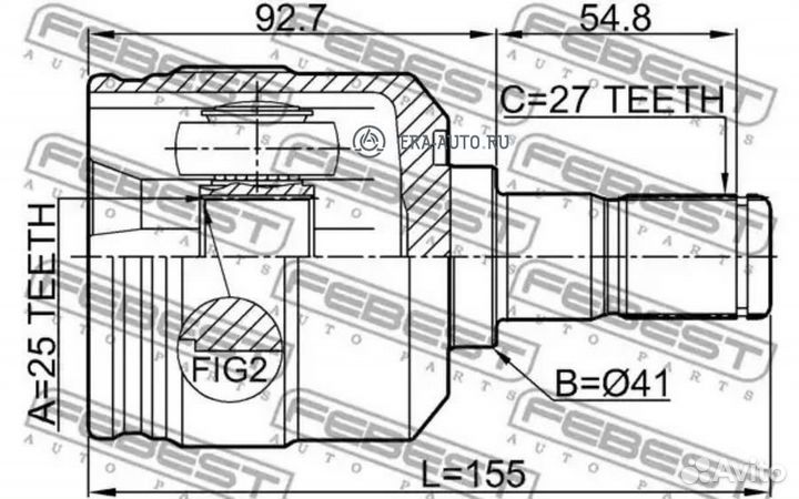 Febest 1211-sanfer Шрус внутренний задний 25x41x27