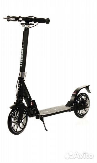 Самокат с дисковым тормозом и амортизатором