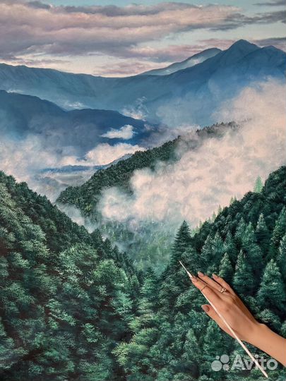 Картина горы. Рассвет в горах, картина маслом