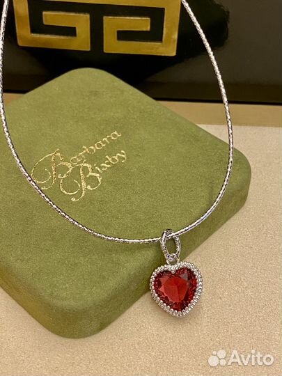 Кулон красное сердце серебрение фианиты
