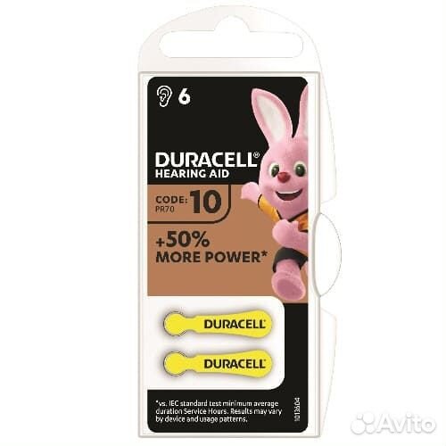 Для слуховых аппаратов Duracell ZA10 в наборе 6 шт