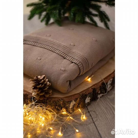 Плед вязаный на меху для новорожденного малыша