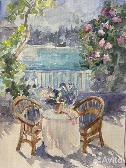 Картина акварель. Романтический вечер