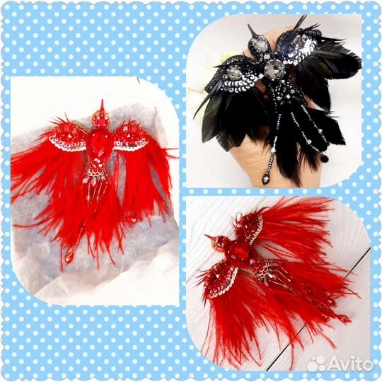 Брошь птица Феникс ручной работы из бисера