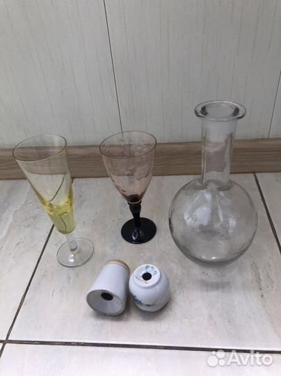 Фужеры бокалы графин солонки цветное стекло СССР