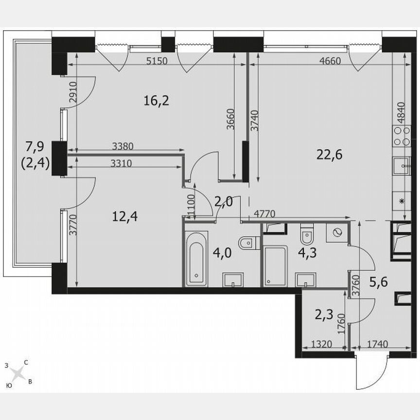 2-к. квартира, 71,8 м², 9/16 эт.