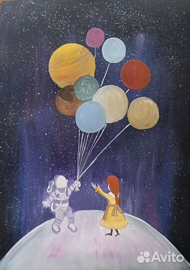 Рисунок в школу/сад человек и космос, 9 мая