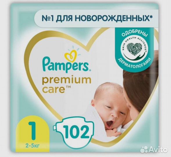 Подгузники Pampers premium care 1 2-5кг 102шт