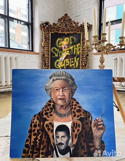 Картина акрил Королева Елизавета и Фреди Меркьюри