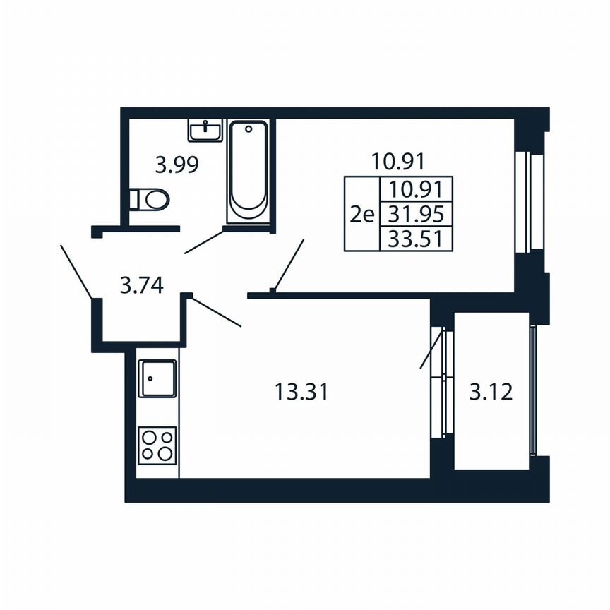 2-к. квартира, 35,1 м², 3/12 эт.